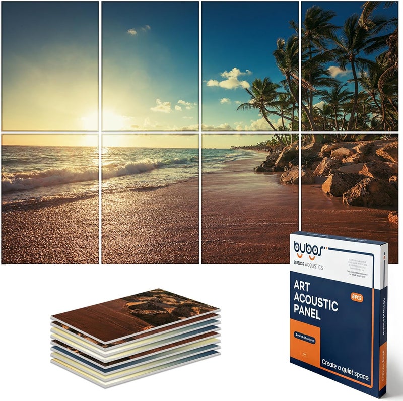 B Bubos 8 Pack Art Acoustic Panels Soundproof Wall Panel,47.2X31.4 Inches Sound Absorbing Panel,Self-Adhesive Decorative Acoustical Wall Panels, Acoustic Treatment for Ceiling Home Office（Beach02） - Image 1